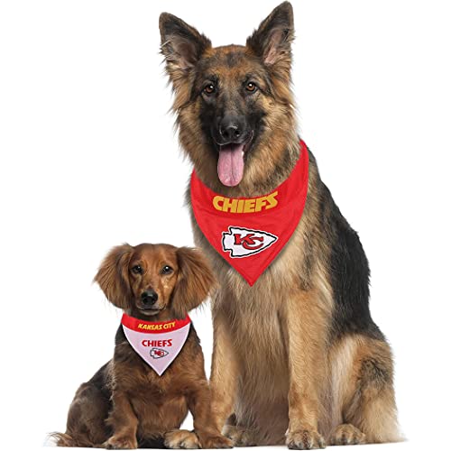 Pets First NFL DOG BANDANA - KANSAS CITY CHIEFS REVERSIBLE PET BANDANA. 2 Sided Sports Bandana with a PREMIUM Embroidery TEAM LOGO, Small/Medium. - 2 Sizes & 32 NFL Teams available (KCC-3217-S-M)