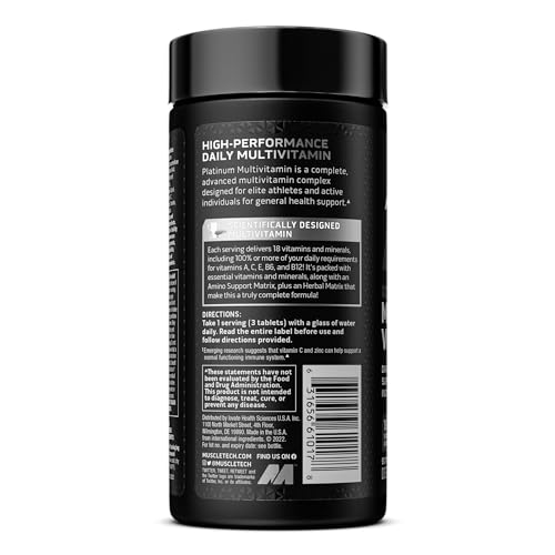 MuscleTech Platinum Multivitamins for Men & Women - Multi-Vitamin Supplement for Immune Support - 18 Vitamins & Minerals, Vitamin A C D E B6 B12 - Daily Workout Supplements for Men - 90 Capsules