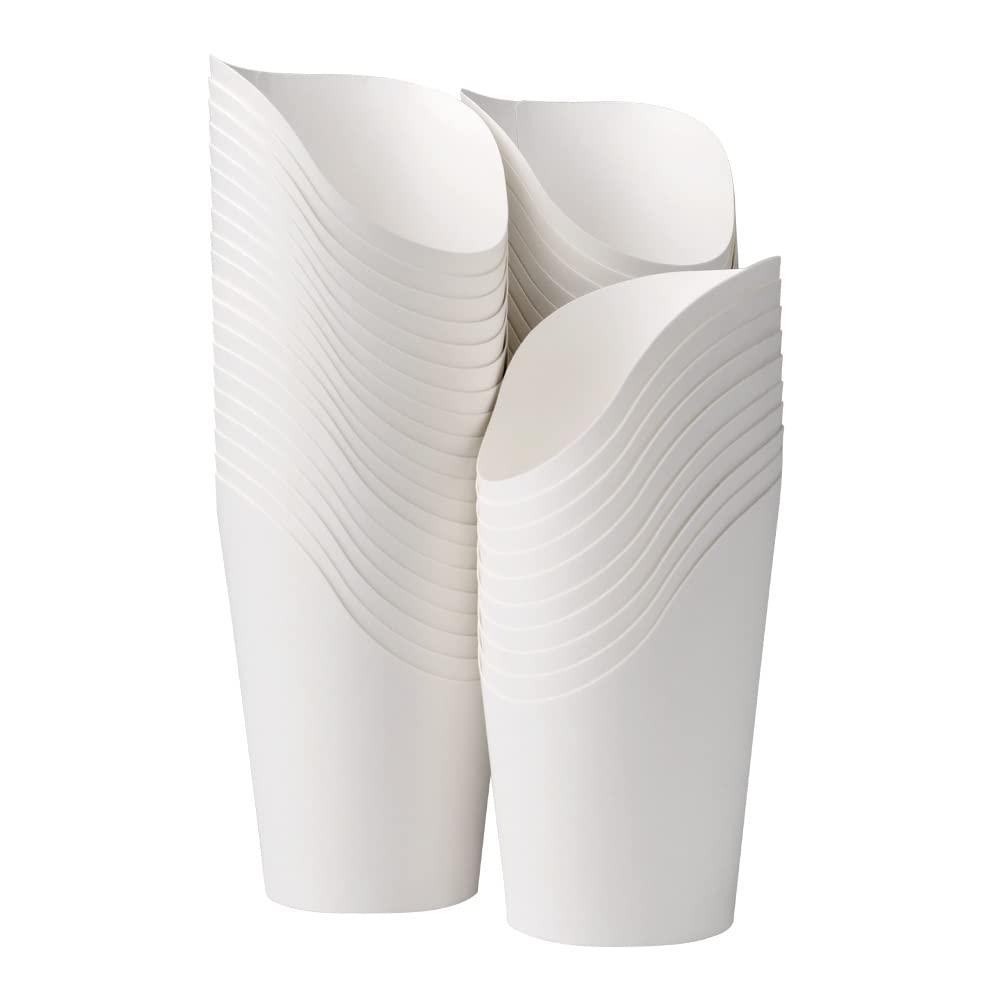 KINGZHUO 50pcs French Fries Holder 14oz Charcuterie Cups Disposable Take-out Party French Fry Cups Waffle Paper Popcorn Boxes Sandwich Paper Cups Holder Wedding Food Trays Paper Cones for Food (White)