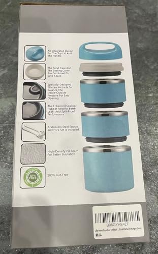 Lille Home Stackable Stainless Steel Thermal Compartment Lunch/Snack Box, 3-Tier Insulated Bento/Food Container with Lunch Bag, Utensils Set and Three Extra Seals, 43OZ (Gray)