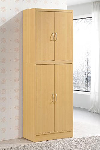 Hodedah 4 Door Kitchen Pantry with Four Shelves, Beech
