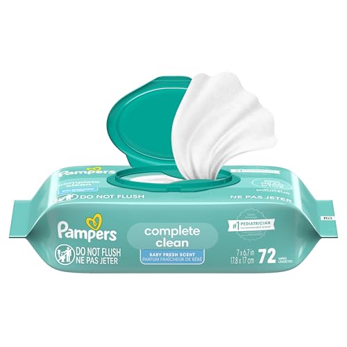 Pampers Baby Wipes, Complete Clean Baby Fresh Scented Wipe, Gently Cleans Head to Toe, 72 Total (1 Flip-Top Packs)