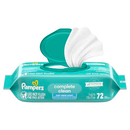 Pampers Baby Wipes, Complete Clean Baby Fresh Scented Wipe, Gently Cleans Head to Toe, 72 Total (1 Flip-Top Packs)