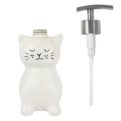 Isaac Jacobs White Ceramic Cat, Liquid Soap Pump/Lotion Dispenser with Chrome Metal Pump (Holds Up to 12 Oz) – Great for Bathroom, Kitchen Countertop, Bath Accessory (Cat)