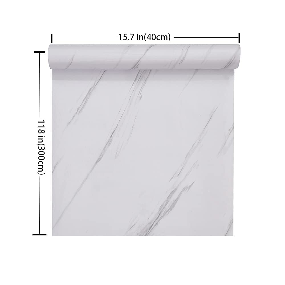 Glossy Marble Paper Granite Gray/White Wallpaper Peel and Stick Wallpaper Self Adhesive Removable Wallpapers 15.8″ ×118″ Waterproof Countertop Paper for Cabinet Countertop Furniture Kitchen Viny Film