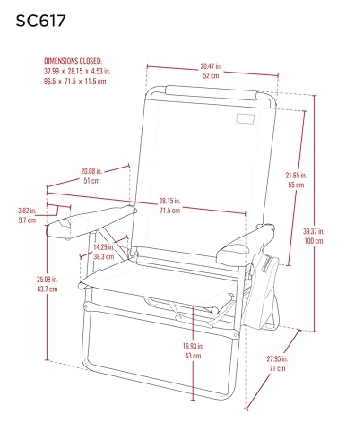 Rio Brands 17" Extended Height 4-Position Folding Beach, Camping, Lawn Chair, Blue/White/Green