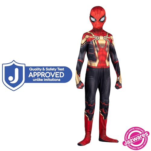 Marvel Integrated Spider-Man Official Youth Deluxe Zentai Costume - Deluxe Two-Way Stretch Spandex with Invisible Zippers and Wrist Openings for Added Convenience (S) Multi
