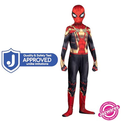 Marvel Integrated Spider-Man Official Youth Deluxe Zentai Costume - Deluxe Two-Way Stretch Spandex with Invisible Zippers and Wrist Openings for Added Convenience (S) Multi