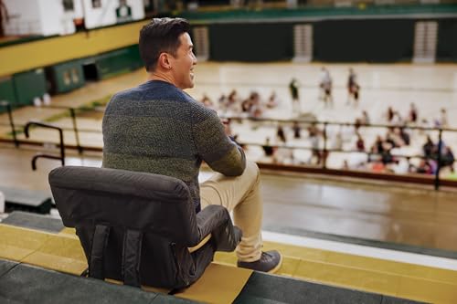 PICNIC TIME Ventura Portable Reclining Stadium Seat with Back Support, Folding Bleacher Chairs with Back and Cushion, Thick Padded Stadium Seat and Armrest, Includes Six Backrest Positions, (Black)