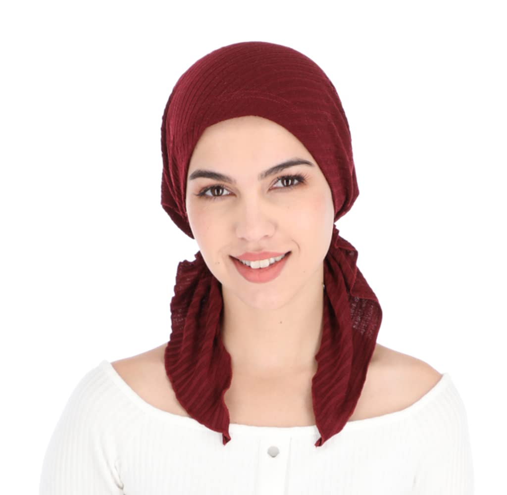 Madison Headwear Pretied Lurex Lines Head Scarves For Women Featuring A Unique Sparkly Finish And Stretchy Ribbed Fabric (Solid Burgundy)