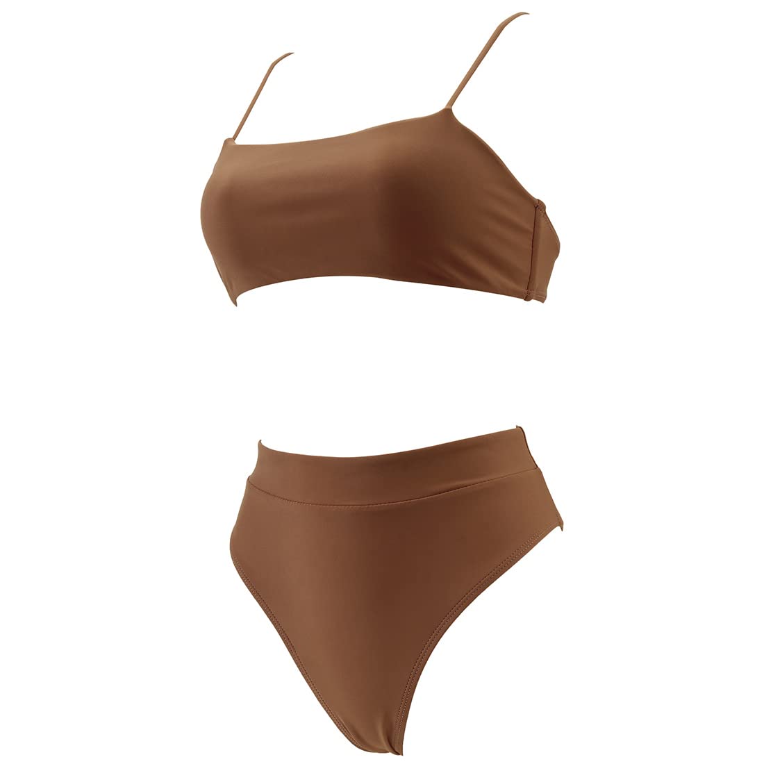 MOSHENGQI Women High Waisted High Cut Bikini Push Up Bandeau Swimsuits (M, Brown)