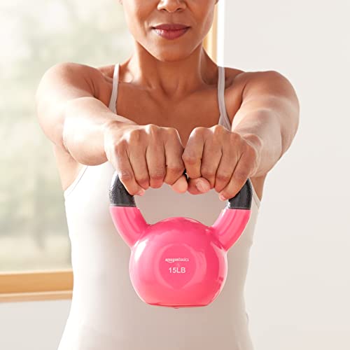 Amazon Basics Vinyl Kettlebell, 15 pound, Pink