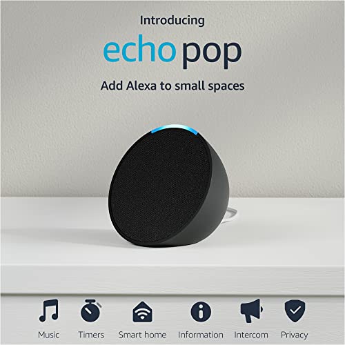 Amazon Echo Pop (newest model), Our smallest Alexa speaker, Fits in any room, Charcoal