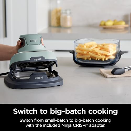 Ninja Crispi Air Fryer, Microwave, Freezer & Dishwasher Safe, Non Toxic Glass Portable Cooking System, 4 QT & 6 Cup Glass Containers with Storage Lids, Easy Meals, Air Fry, Bake, Green, FN101SG