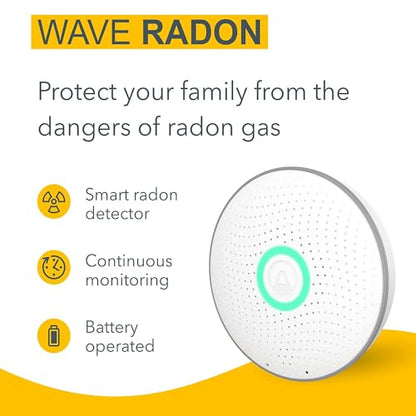 Airthings 2950 Wave Radon - Smart Radon Detector with Humidity & Temperature Sensor – Easy-to-Use – Accurate – No Lab Fees – Battery Operated - Free App