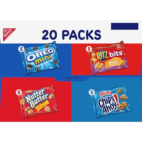 Nabisco Classic Mix Variety Pack, OREO Mini, CHIPS AHOY! Mini, Nutter Butter Bites, RITZ Bits Cheese, School Snacks, 20 - 1 oz Snack Packs