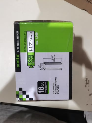 meite 18 Gauge 1/4-Inch Narrow Crown Staples, 1-1/2-Inch Length Galvanized Staples for Heavy Duty and Upholstery (4,000 Counts)