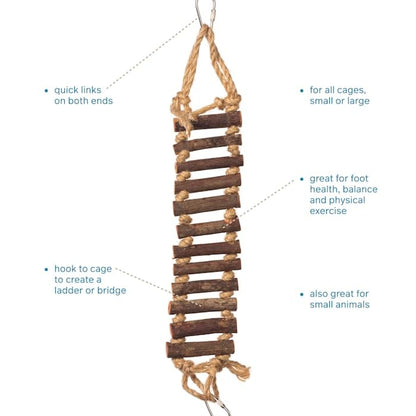Prevue Pet Products Naturals Rope Ladder Bird Toy, Wood Stairs Climbing Activity Attachment for Birdcage, Earth Tone Brown 62806