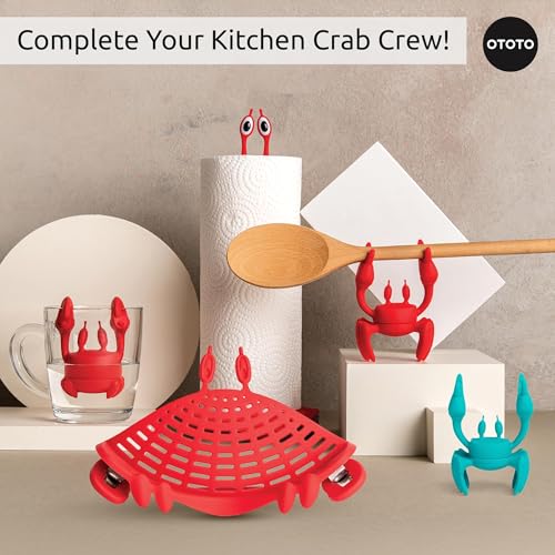 NEW Crabby Clip-On Strainer by OTOTO - Silicone and Stainless Steel Pasta Strainer, Funny Gifts, Cute Kitchen Accessories, Red Crab, Cool Kitchen Gadgets