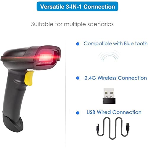 NETUM 2D Barcode Scanner, Compatible with 2.4G Wireless & Bluetooth & USB Wired Connection, Connect Smart Phone, Tablet, PC, 1D Bar Code Reader Work for QR PDF417 Data Matrix (NT-1228BL)