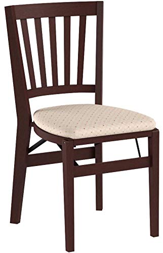MECO Stakmore School House Wooden Folding Chairs with Padded Seats, Set of 2 - No Assembly Foldable Dining Chairs, Steel Folding Mechanism, Upholstered Cushion, Space-Saving, Fruitwood Frame