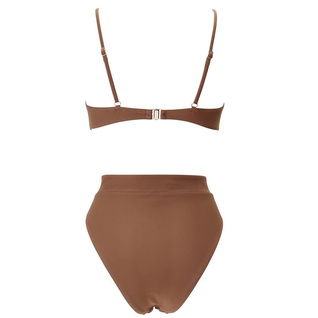MOSHENGQI Women High Waisted High Cut Bikini Push Up Bandeau Swimsuits (M, Brown)