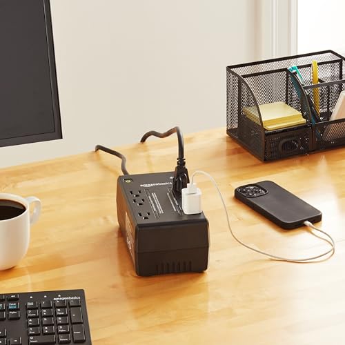 Amazon Basics UPS Battery Backup & Surge Protector 400VA/255W, 6 Outlets, Standby Uninterruptible Power Supply, for Power Outage Protection, Compact, Black