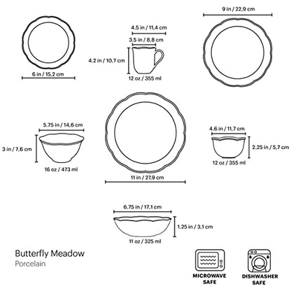 Lenox 865075 Butterfly Meadow 28-Piece Dinnerware Set, White