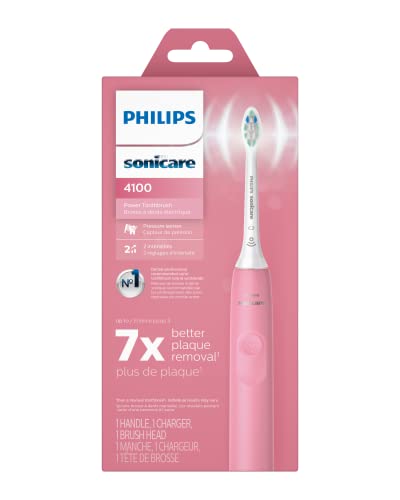 Philips Sonicare 4100 Rechargeable Electric Toothbrush, with Pressure Sensor, 2 Intensity Settings, SmarTimer and QuadPacer, 14-Day Battery Life, Deep Pink, Model HX3681/26