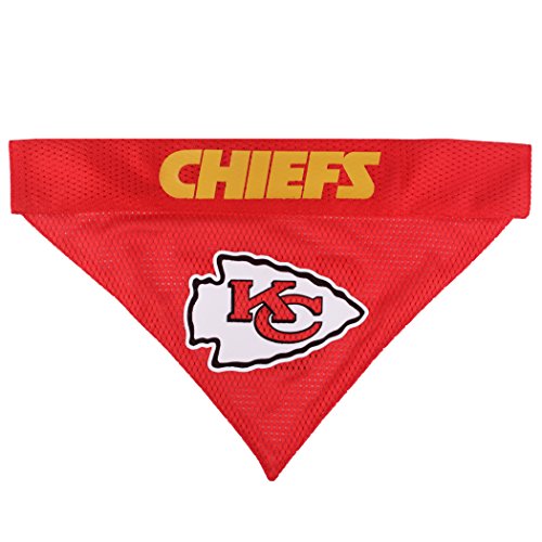 Pets First NFL DOG BANDANA - KANSAS CITY CHIEFS REVERSIBLE PET BANDANA. 2 Sided Sports Bandana with a PREMIUM Embroidery TEAM LOGO, Small/Medium. - 2 Sizes & 32 NFL Teams available (KCC-3217-S-M)