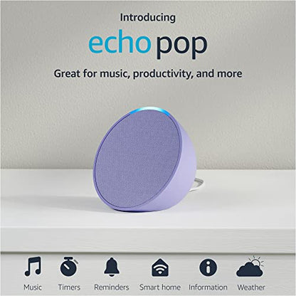 Amazon Echo Pop (newest model), Our smallest Alexa speaker, Fits in any room, Lavender Bloom
