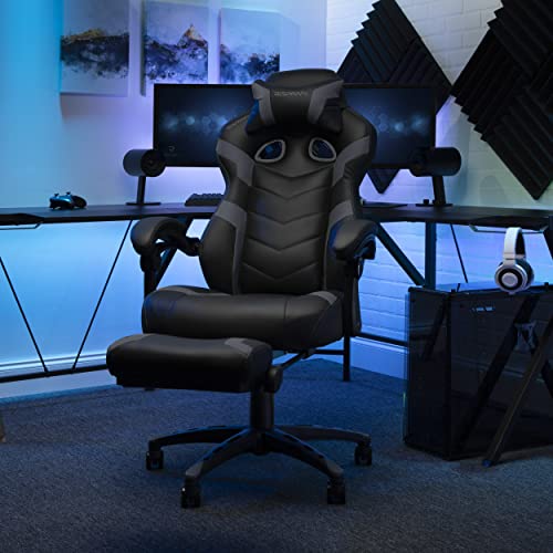 RESPAWN 110 Pro Gaming Chair - Gaming Chair with Footrest, Reclining Gaming Chair, Video Gaming Computer Desk Chair, Adjustable Desk Chair, Gaming Chairs For Adults With Headrest Pillow - Grey