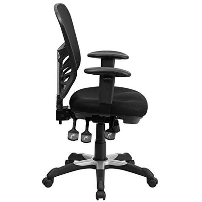 Flash Furniture Nicholas Mid-Back Swivel Desk Chair with Wheels, Mesh Back, Padded Seat, and Armrests, Adjustable Height Mesh Ergonomic Office Chair, Black