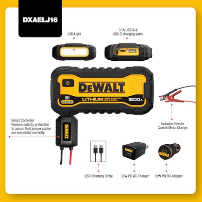 DeWalt DXAELJ16 1600 Peak Amp Jump Starter Battery Booster with USB Power Station