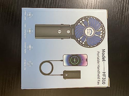HandFan 5200mAh Portable Handheld Fan Rechargeable with Power Bank-3 Speeds Foldable Personal Cooling, 2-IN-1 Hand Held Fan Battery Operated, 20H Runtime for Travel/Summer/Concerts/Women (Black&Blue)