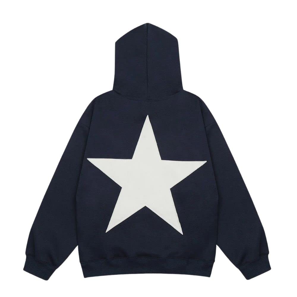 Aelfric Eden Hoodies Y2k Star Oversized Graphic Hoodies Aesthetic 90s Crewneck Sweatshirt Long Sleeve Pullover Tops Navy Blue