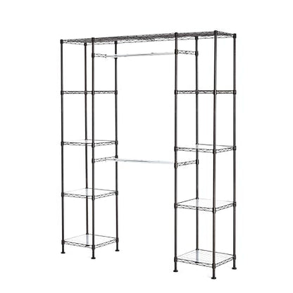 Amazon Basics Expandable Metal Hanging Closet Organizer and Storage Rack Wardrobe with Shelves, 57-80''L x 14''W x 72''H, Bronze