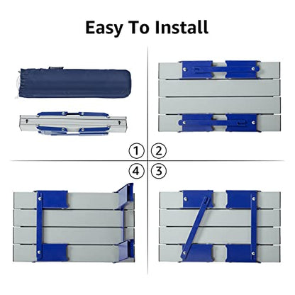 PORTAL Folding Mini Small Beach Table, Portable Aluminum Beach Table with Retractable Legs and Carry Bag for Outdoor Picnic/Cooking/Camp/Travel/Beach,15" L x 8" W x 6" H, Silver/Blue