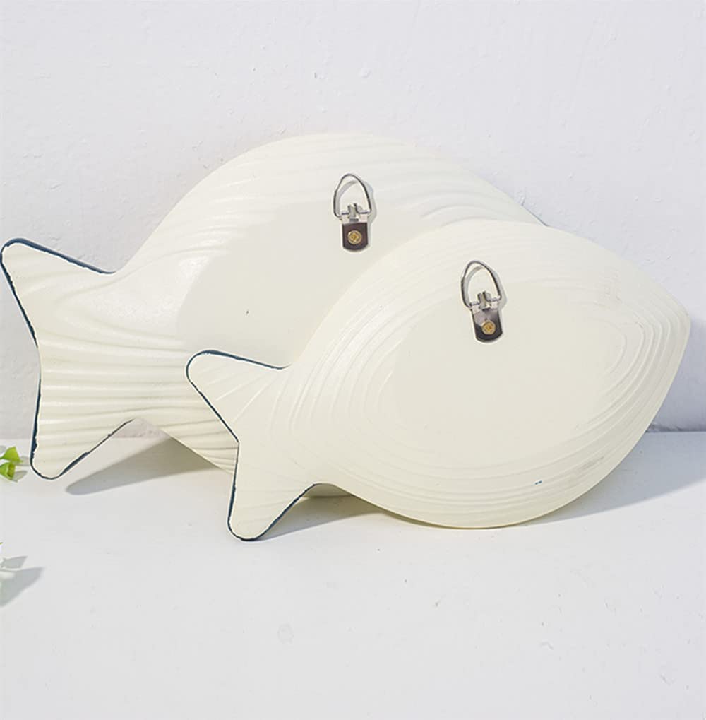 OECECR 2Pcs Wood Fish Nautical Beach Wall Decor, Wooden Hanging Coastal Wall Art Decor for Home, Lake House, Ocean Bathroom Decor - Blue