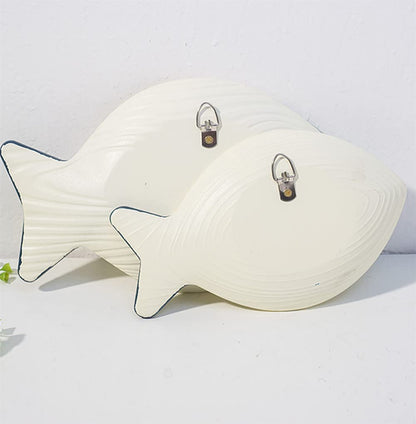 OECECR 2Pcs Wood Fish Nautical Beach Wall Decor, Wooden Hanging Coastal Wall Art Decor for Home, Lake House, Ocean Bathroom Decor - Blue