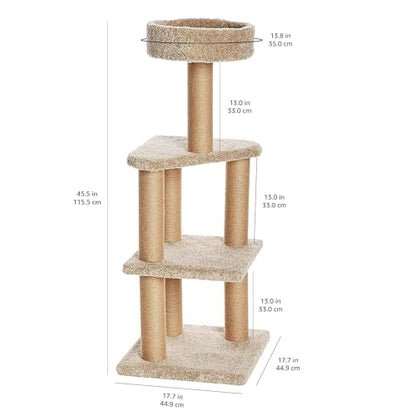 Amazon Basics Cat Tree - Indoor Cat & Kittens Multi-Level Climbing Activity Tower with Scratching Posts, Large (45.9"H) - Beige