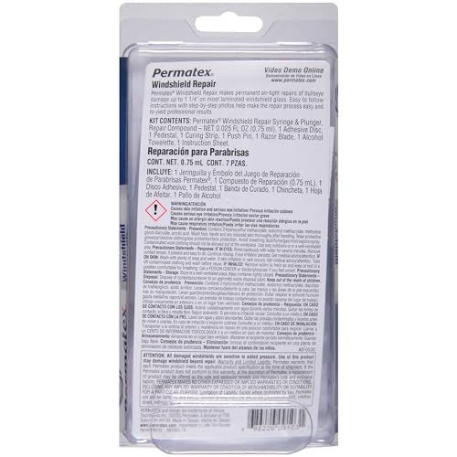 Permatex 09103 Automotive Windshield Repair Kit For Chipped And Cracked Windshields. Permanent Air-Tight Repairs, With Repair Syringe & Plunger, 9-piece Kit