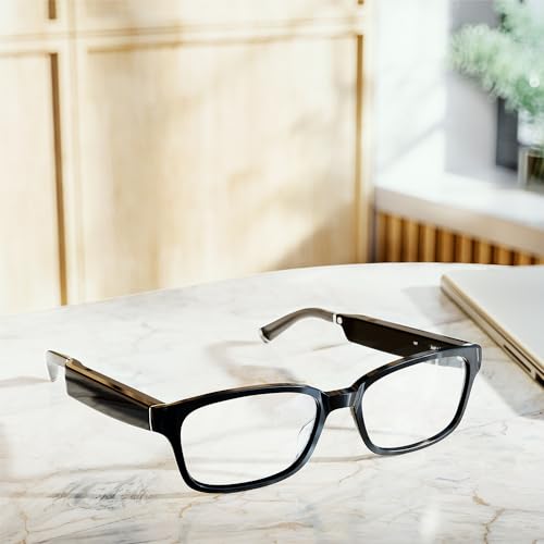 Amazon Echo Frames, an Alexa device (newest model), Smart glasses with Alexa, Rectangle frames in Classic Black with blue light filtering lenses