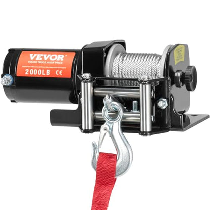 VEVOR ATV Winch, 2000 lb Electric Winch, 12V Small ATV UTV Winch with 5/32 in x 39 ft Steel Cable Roller Fairlead Wired Remote Control, IP55 Waterproof for Towing UTV ATV Car Vehicle Off-Road