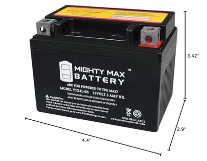 Mighty Max Battery YTX4L-BS - 12 Volt 3 AH, 50 CCA, Rechargeable Maintenance Free SLA AGM Motorcycle Battery