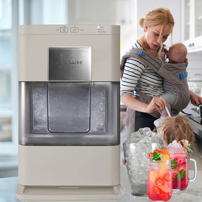 Frigidaire Nugget Ice Maker, Countertop Ice Machine with Transparent Window, Sonic Ice Maker with 44 lbs. Capacity, Auto Self Cleaning Ice Maker Machine, 2.0 Gen, Cream - 16.75D x 11.75W x 20.25H