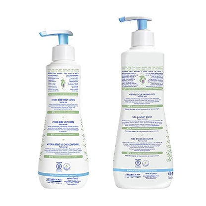 Mustela Baby Bath Time Gift Set - Baby Skin Care Essentials with Natural Avocado - Contains Hydra Bebe Body Lotion 10.14 fl. oz. & Gentle Cleansing Gel 16.9 fl. oz. - 2 Items Set