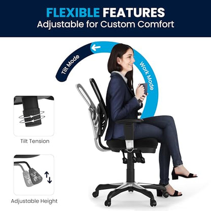 Flash Furniture Nicholas Mid-Back Swivel Desk Chair with Wheels, Mesh Back, Padded Seat, and Armrests, Adjustable Height Mesh Ergonomic Office Chair, Black