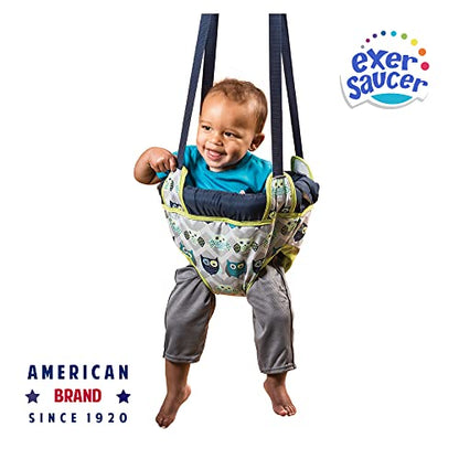 Evenflo Exersaucer Johnny Jumper Featuring Easy-to-Use Clamp Attachment for Quick and Tool-Free Set Up and Adjustable Straps to Customize the Height for Your Child, Owl