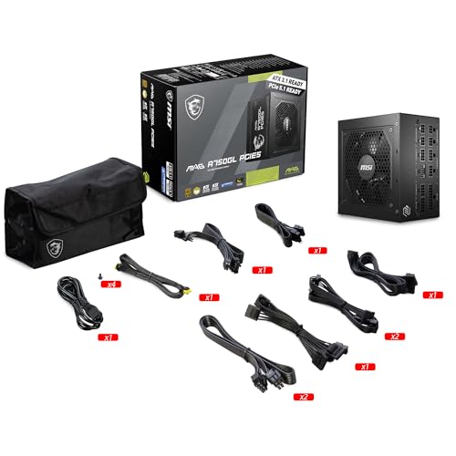 MSI MAG A750GL PCIE 5.1 & ATX 3.1 Gaming Power Supply - Full Modular - 80 Plus Gold Certified 750W - Compact Size - ATX PSU - 10 Year Warranty